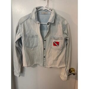 Chelsea & Violet Hand Painted Scuba SharkDenim Jacket Bonaire Cropped Light Wash